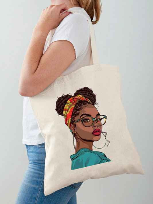 Tote Bag Afro Girl Portrait - Sac Toile Femme Illustration | Design Empowerment Tunisie