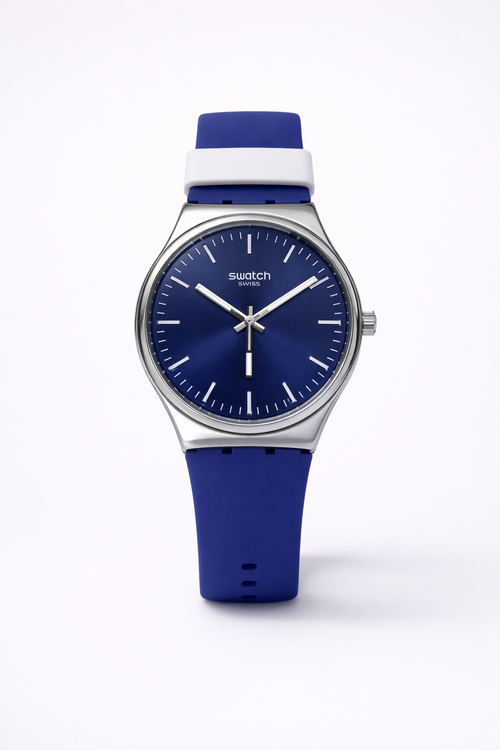 Montre Swatch Swiss Classique – Cadran Bleu Marine | Bracelet Silicone Bleu & Blanc | DABSHY