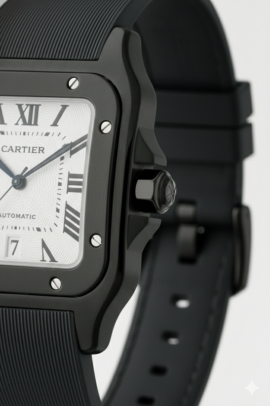 Montre Cartier Santos – Cadran Noir & Boîtier Argent | Élégance Moderne