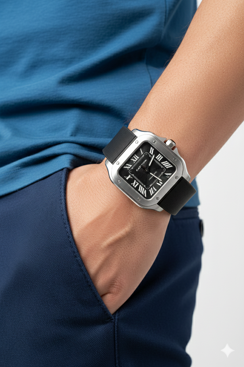 Montre Cartier Santos – Cadran Blanc & Boîtier Argent | Design Classique & Luxe