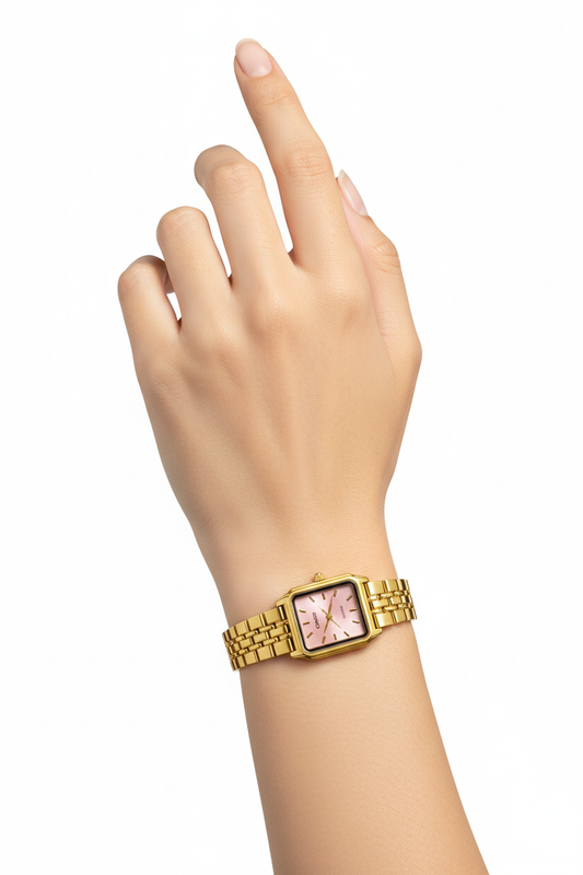 Montre Casio Femme Dorée Cadran Rose - Élégance Vintage Bracelet Acier Doré