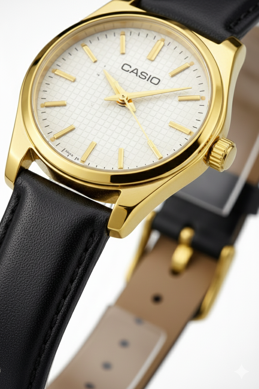 Montre Casio Classique Dorée à Cadran Clair – Bracelet Cuir Noir