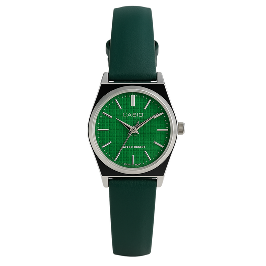 Casio Élégance Verte – Montre Femme Cuir Vert Classique