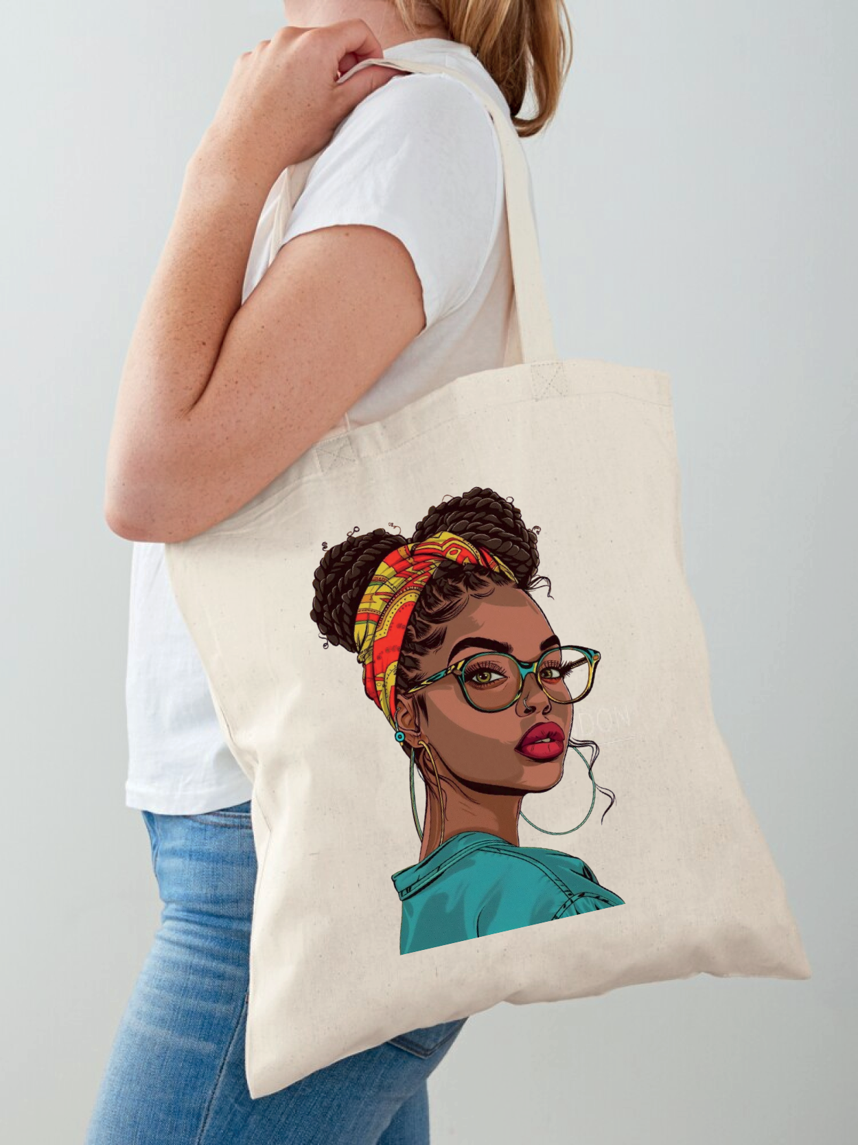 Tote Bag Afro Girl Portrait - Sac Toile Femme Illustration | Design Empowerment Tunisie