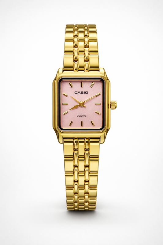 Montre Casio Femme Dorée Cadran Rose - Élégance Vintage Bracelet Acier Doré