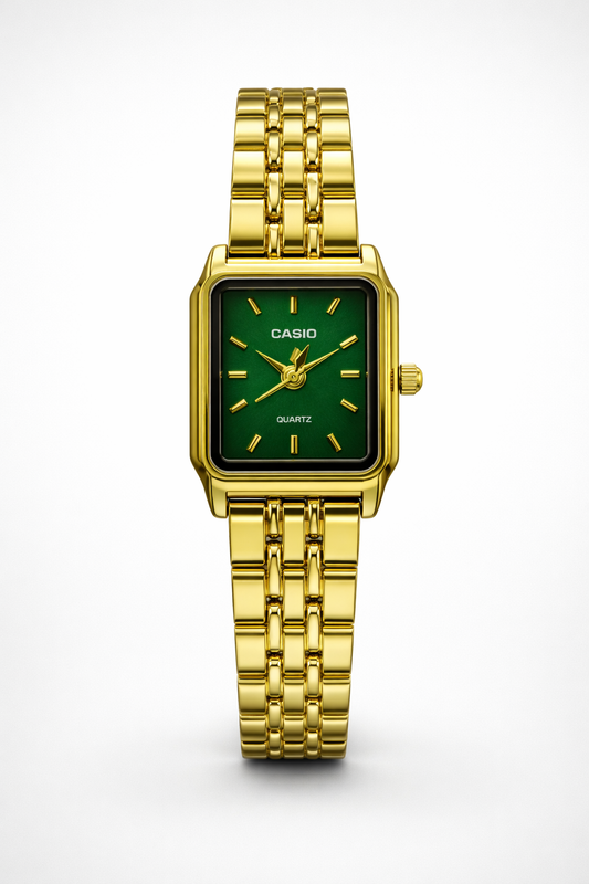 Montre Casio Femme Dorée Cadran Vert Émeraude - Luxe Vintage Bracelet Acier Doré