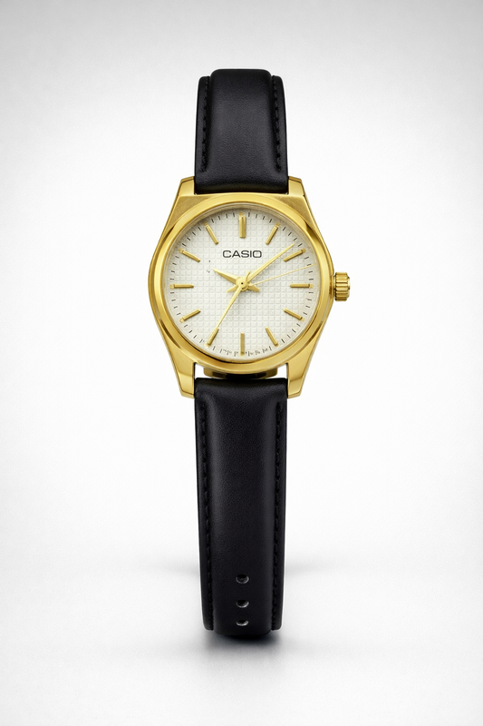 Montre Casio Classique Dorée à Cadran Clair – Bracelet Cuir Noir
