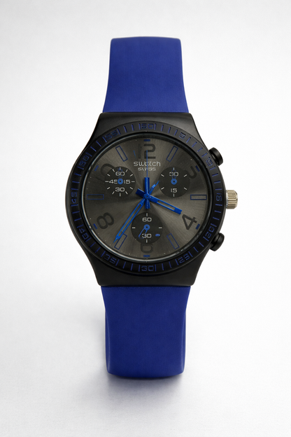 Montre Swatch Chrono Plastic 'Blue Grid' - Chronographe Sport Unisexe (SUSN405)