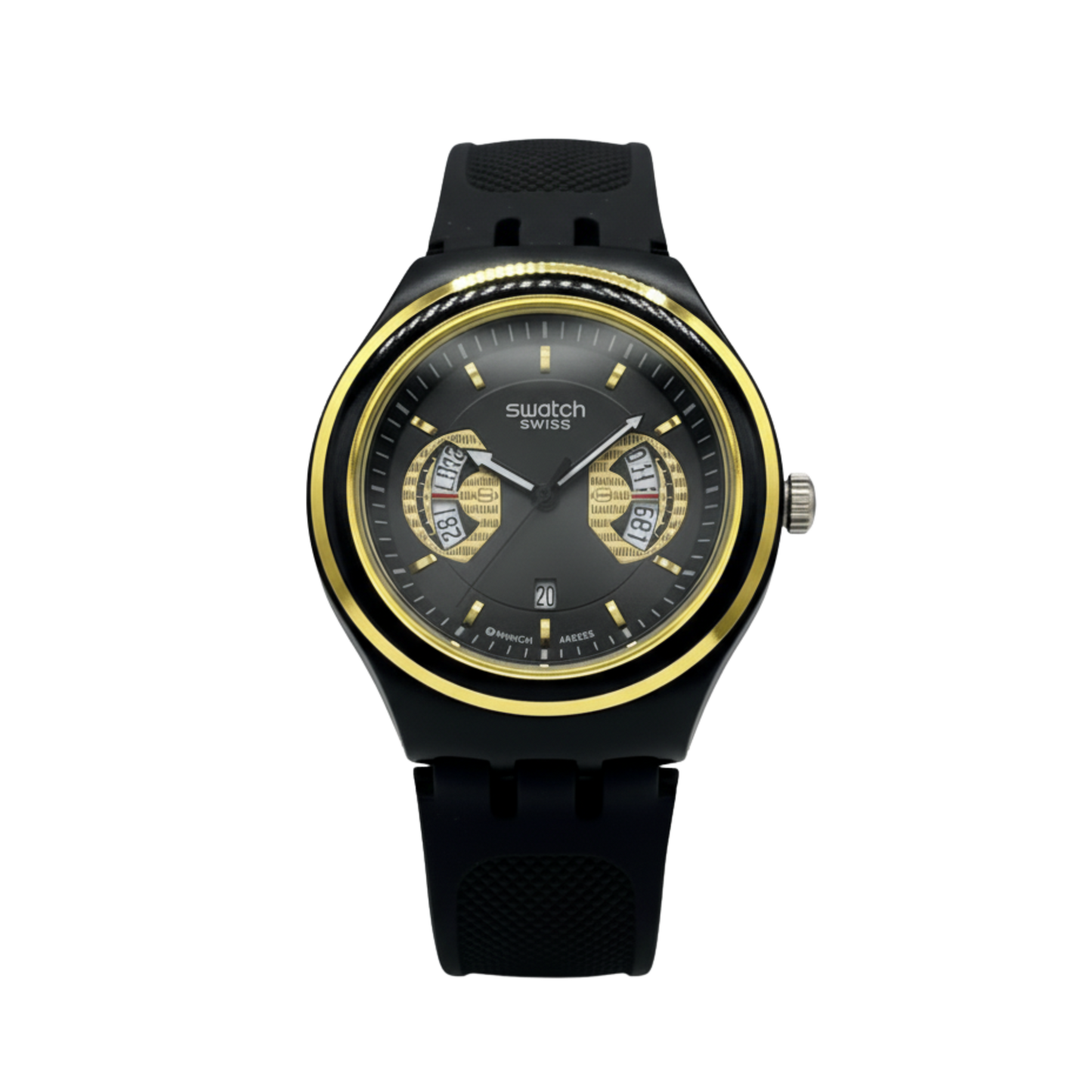 Montre Swatch Chronographe Noire et Or - Design Bicolore Élégant