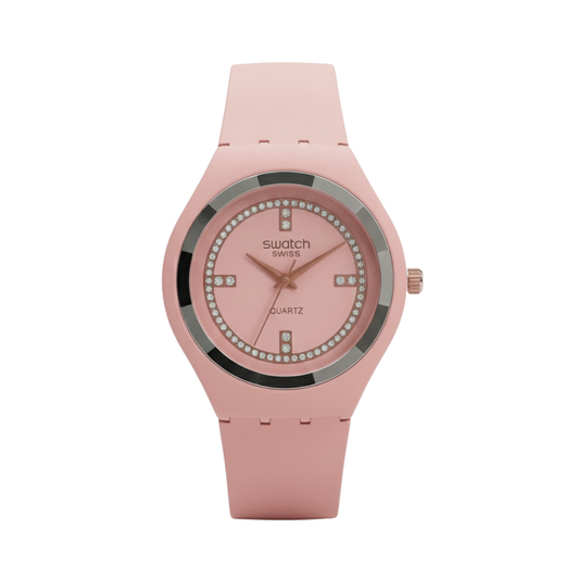 Swatch Pink Crystal Quartz – Elegant Rose Edition (Model: SR-PNK38)