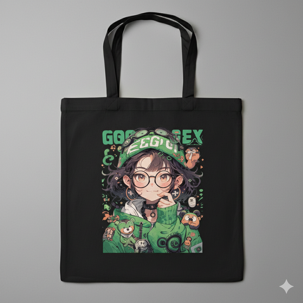 Tote Bag Noir Anime "GGRLEX" - Sac Toile Manga Gamer Style | Kawaii Tunisie