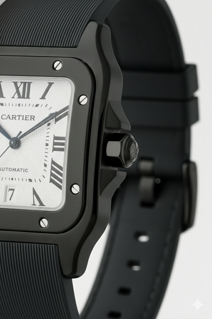 Montre Cartier Santos – Cadran Noir & Boîtier Argent | Élégance Moderne