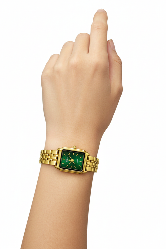 Montre Casio Femme Dorée Cadran Vert Émeraude - Luxe Vintage Bracelet Acier Doré