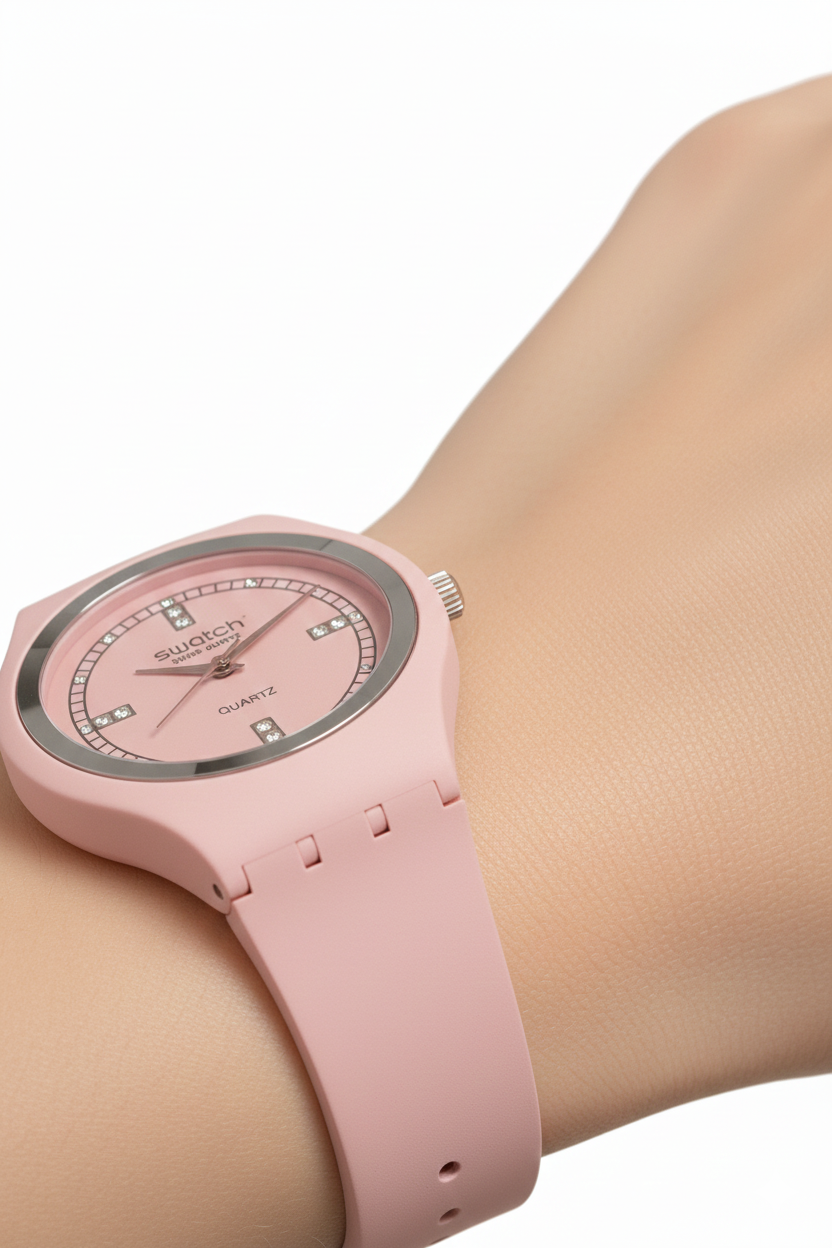 Swatch Pink Crystal Quartz – Elegant Rose Edition (Model: SR-PNK38)