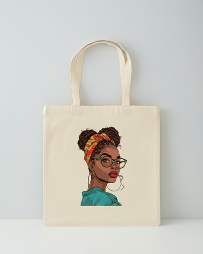 Tote Bag Afro Girl Portrait - Sac Toile Femme Illustration | Design Empowerment Tunisie