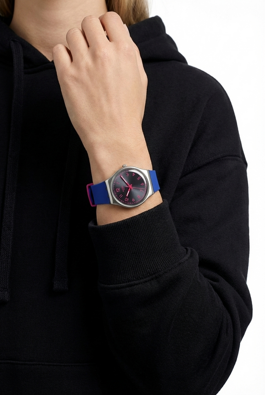 Swatch Pop Art Flash : Montre Bleu Électrique et Fuchsia