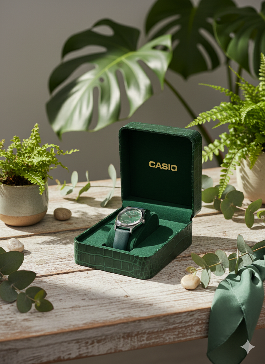 Casio Élégance Verte – Montre Femme Cuir Vert Classique