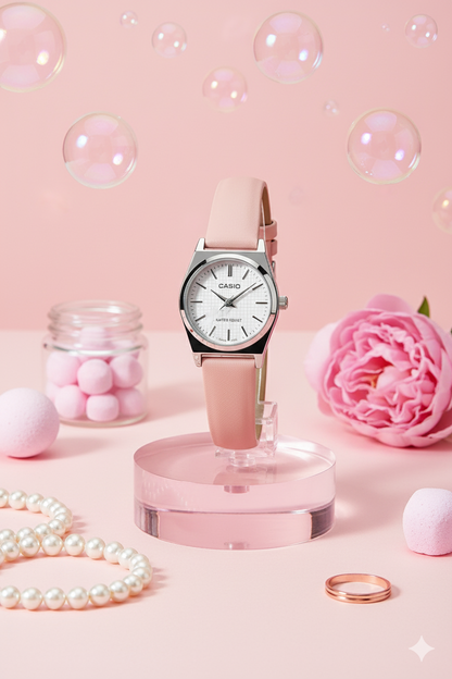 Casio Rose Élégance – Montre Femme Cuir Rose Poudré