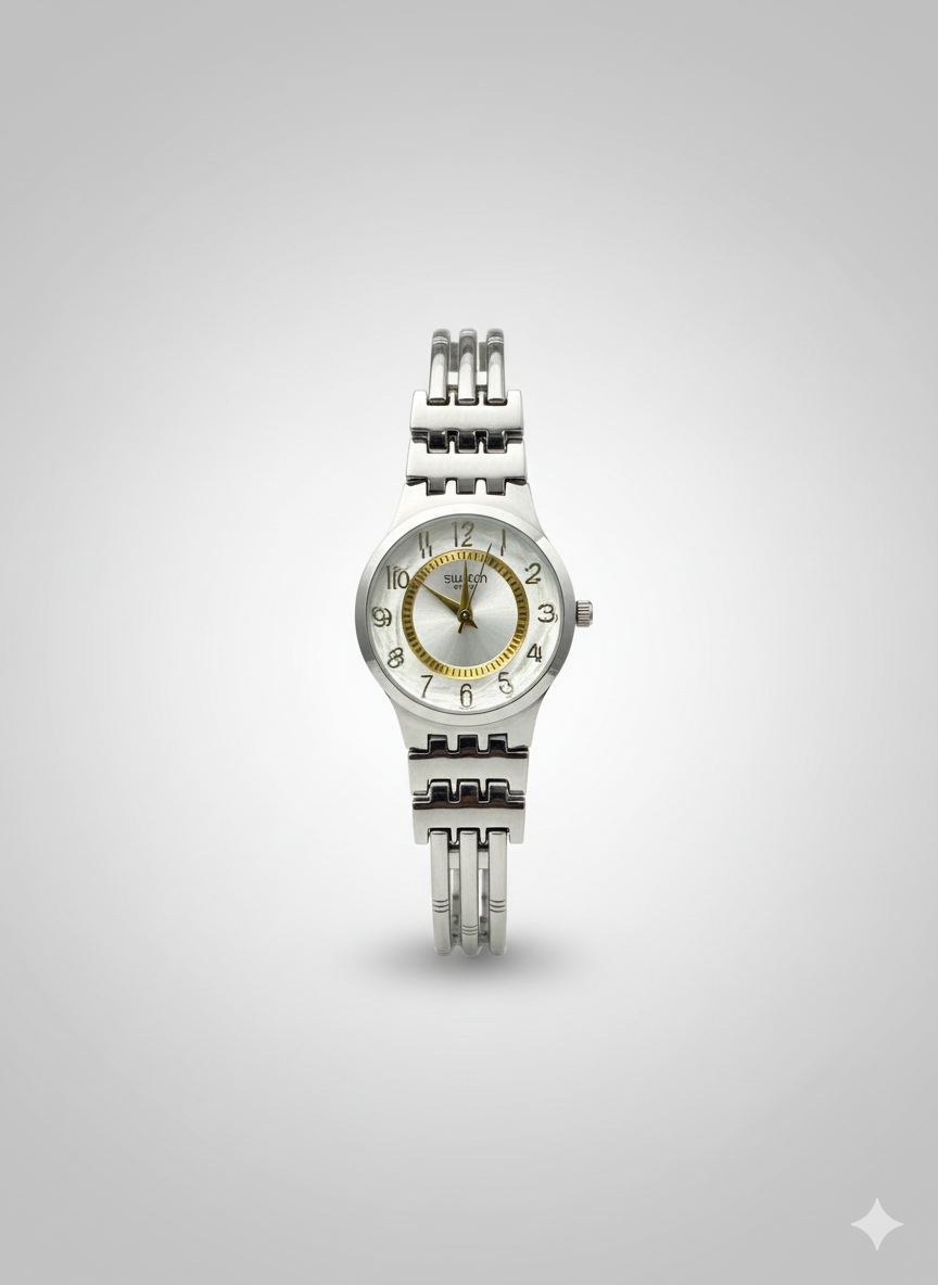 Montre Femme Swatch Argentée et Dorée avec Cristaux