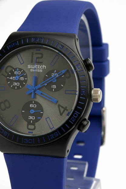Montre Swatch Chrono Plastic 'Blue Grid' - Chronographe Sport Unisexe (SUSN405)