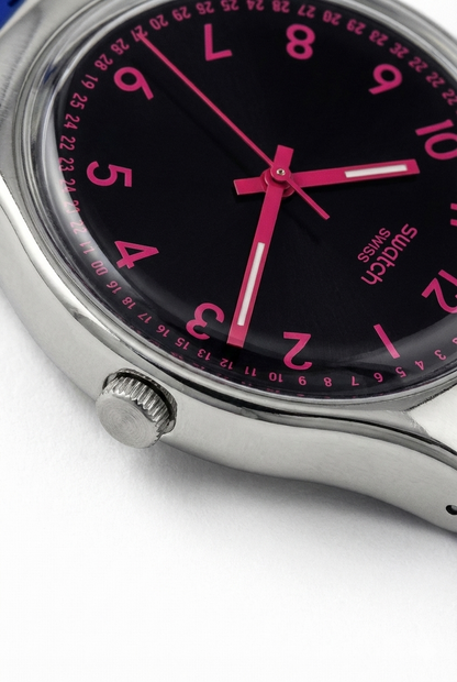 Swatch Pop Art Flash : Montre Bleu Électrique et Fuchsia