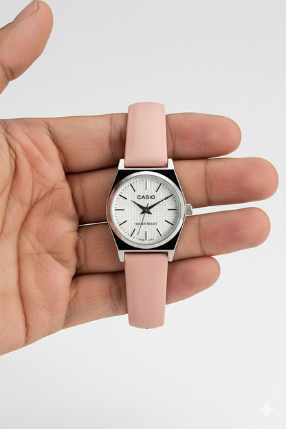 Casio Rose Élégance – Montre Femme Cuir Rose Poudré