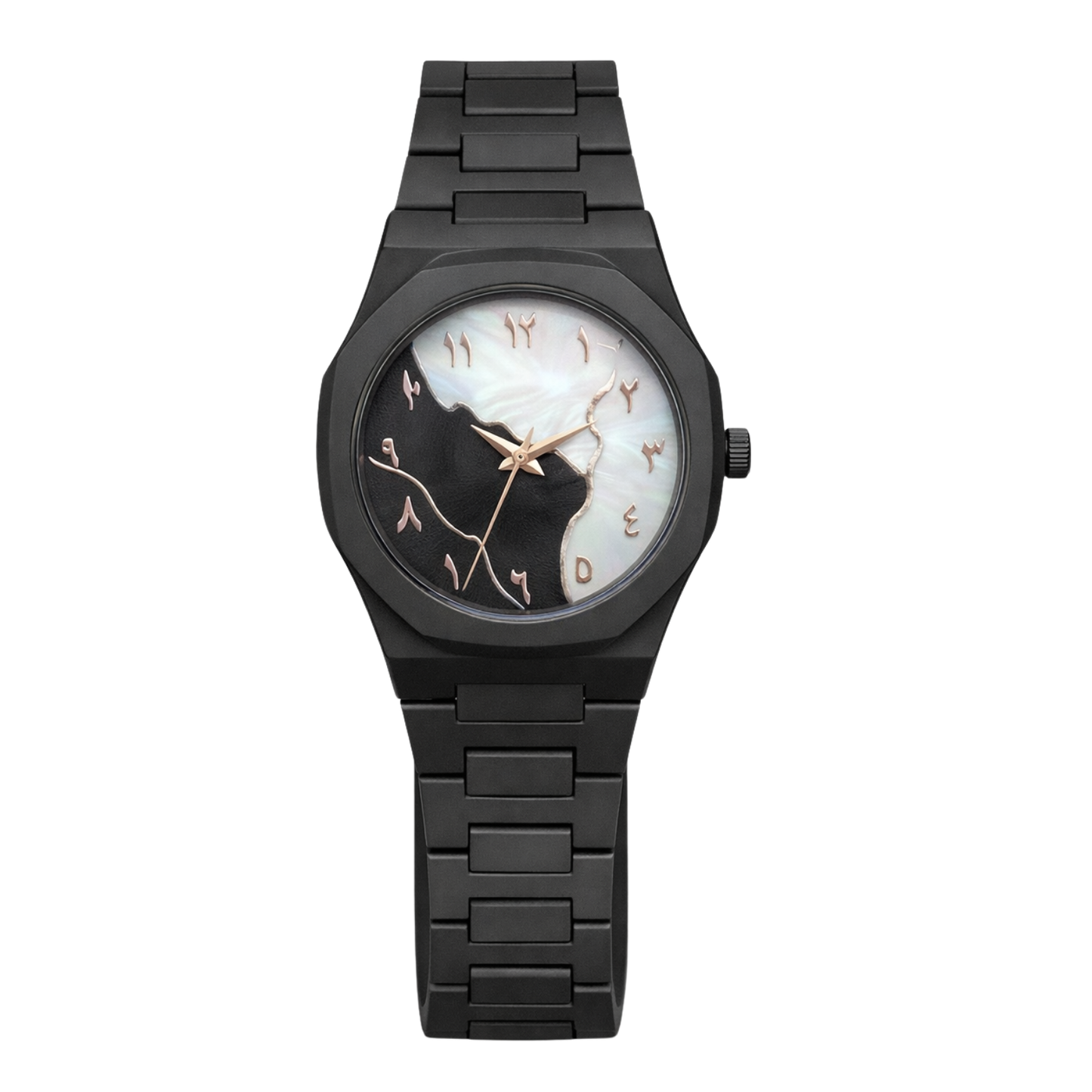 Montre Homme Noir – Cadran Nacré Foncé à Chiffres Arabes Élégants
