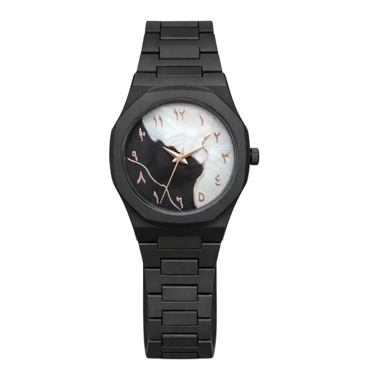 Montre Homme Noir – Cadran Nacré Foncé à Chiffres Arabes Élégants