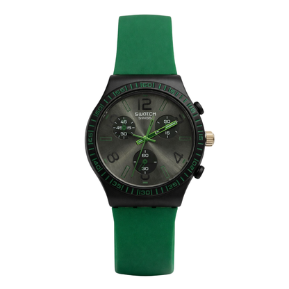 Montre Swatch Swiss Chronographe – Cadran Vert Militaire | Bracelet Silicone Vert | Style Sportif Unisexe