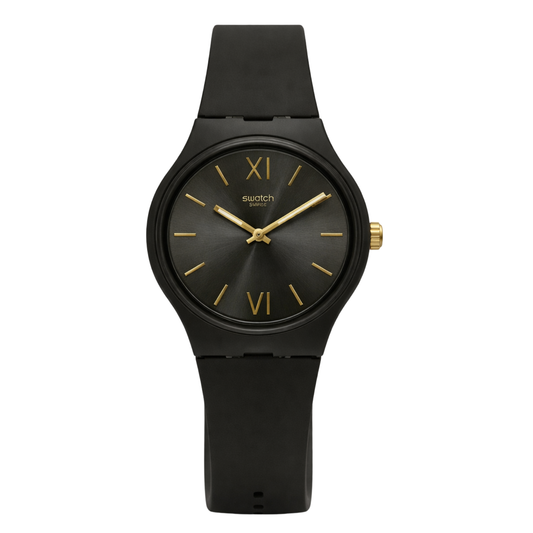 Montre Swatch Noire et Or : Élégance Minimaliste